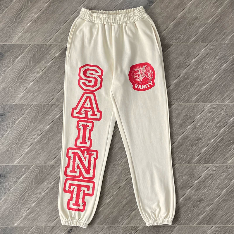 SAINT VANITY Pants - Letterprint American Casual Pure Cotton Long Pants