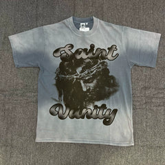 American street style SAINT VANITY washed and distressed portrait print T-shirt
