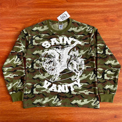 SAINT VANITY Vintage Camouflage Print Casual Long-Sleeved T-shirt