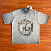 SAINT VANITY Artistic Thorns Art Thorn Pattern Wash Water Casual Short Sleeve T-shirt