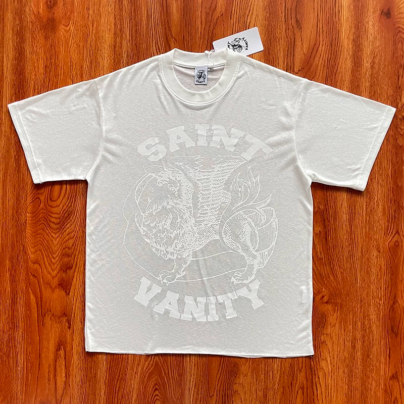 SAINT VANITY ins same semi transparent letter printed casual short sleeved T-shirt