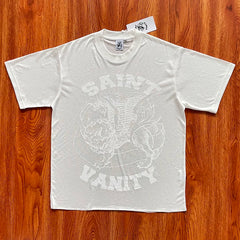 SAINT VANITY ins same semi transparent letter printed casual short sleeved T-shirt