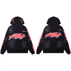 Hellstar Neon Red Thunder Zip‑Up Hoodie