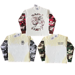 SAINT VANITY Camouflage Spliced Sleeve Fake Two piece Long sleeved T-shirt European and American Trendy