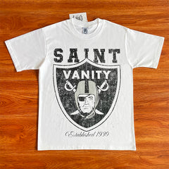 SAINT VANITY Vintage Fashion Print Casual Pure Cotton Short-Sleeved T-shirt