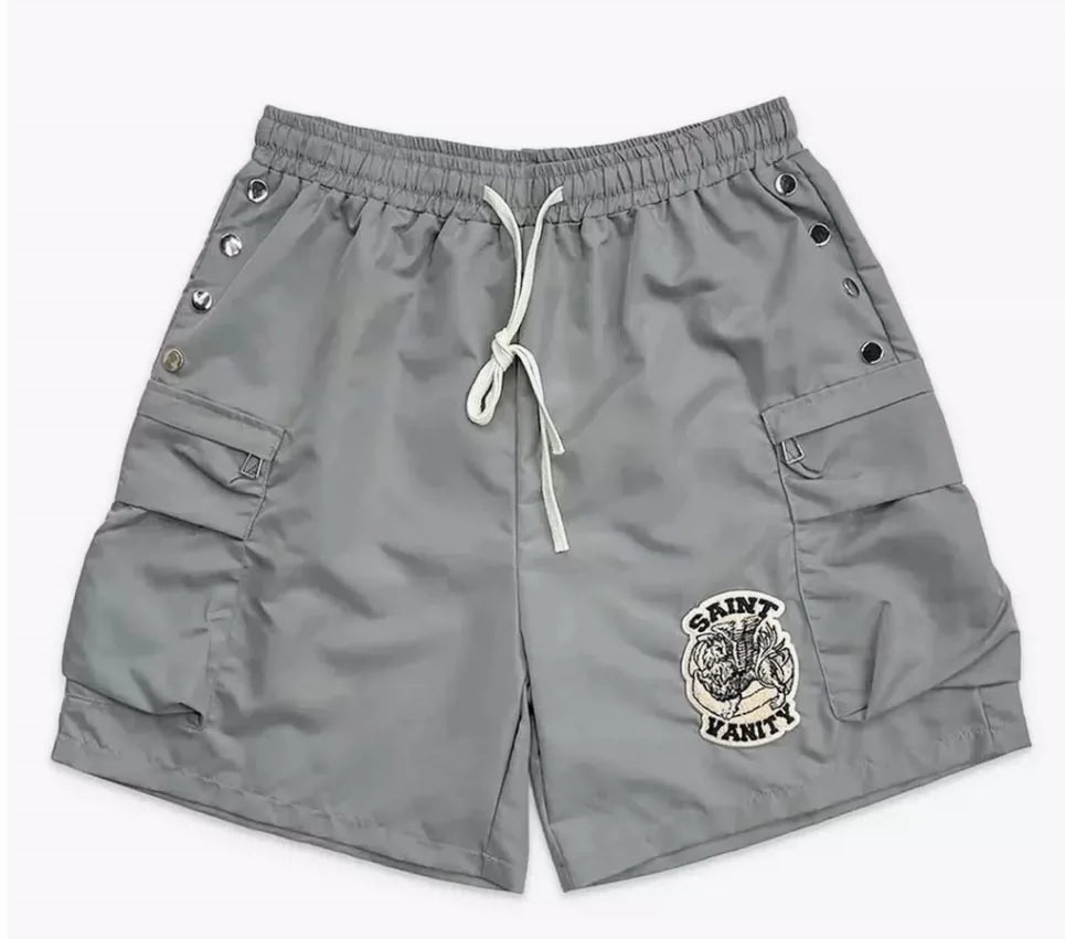 SAINT VANITY Button Embroidered Patchwork Casual Shorts