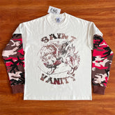SAINT VANITY Camouflage Spliced Sleeve Fake Two piece Long sleeved T-shirt European and American Trendy