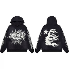 Hellstar Black Burst Flame Portrait Hoodie