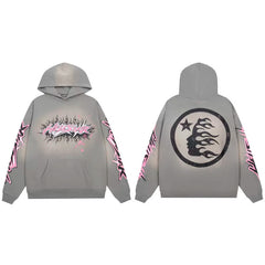 Hellstar Grey Pink Accent Circular Logo Hoodie