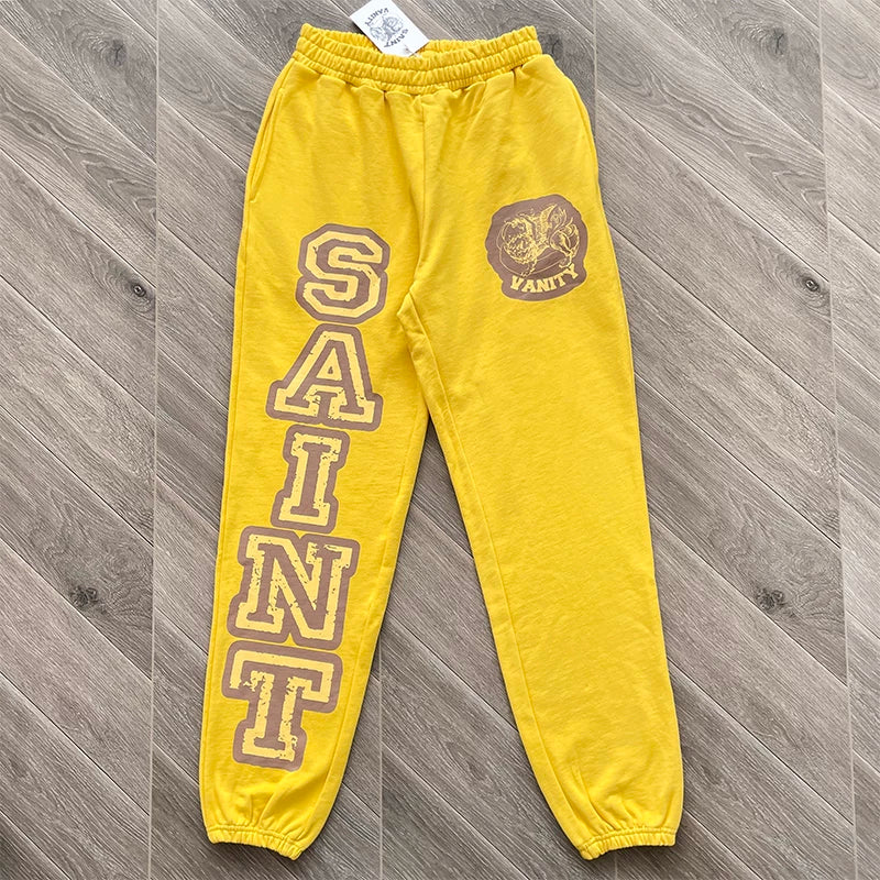 SAINT VANITY Pants - Letterprint American Casual Pure Cotton Long Pants