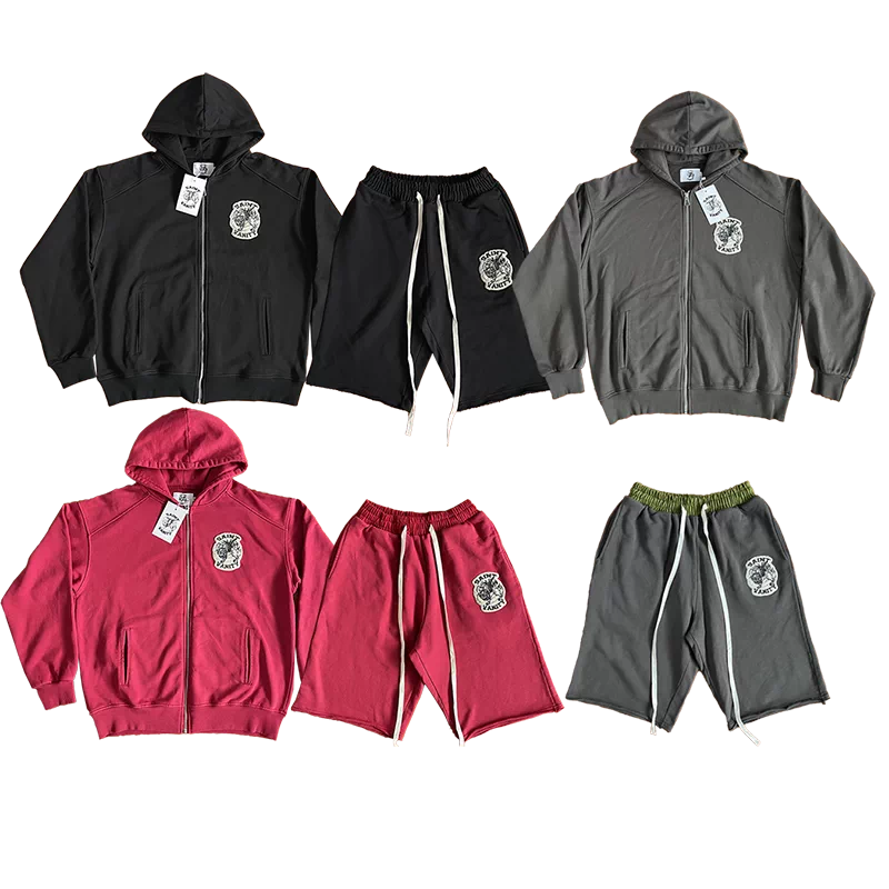 SAINT VANITY Zip Up Hoodie Zipper Embroidery Hoodie Shorts Set