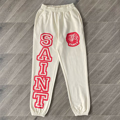 SAINT VANITY Pants - Letterprint American Casual Pure Cotton Long Pants