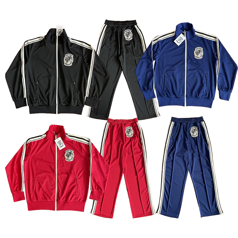 SAINT VANITY Embroidered Stripe Sports Style Casual Zipper Jacket Pants Set