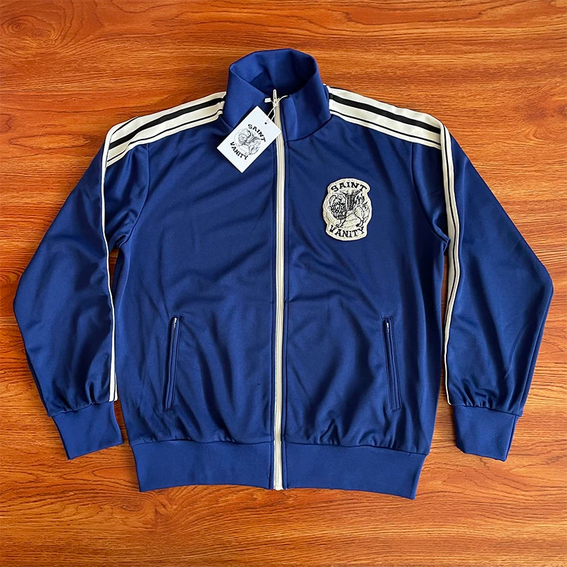 SAINT VANITY Embroidered Stripe Sports Style Casual Zipper Jacket Pants Set