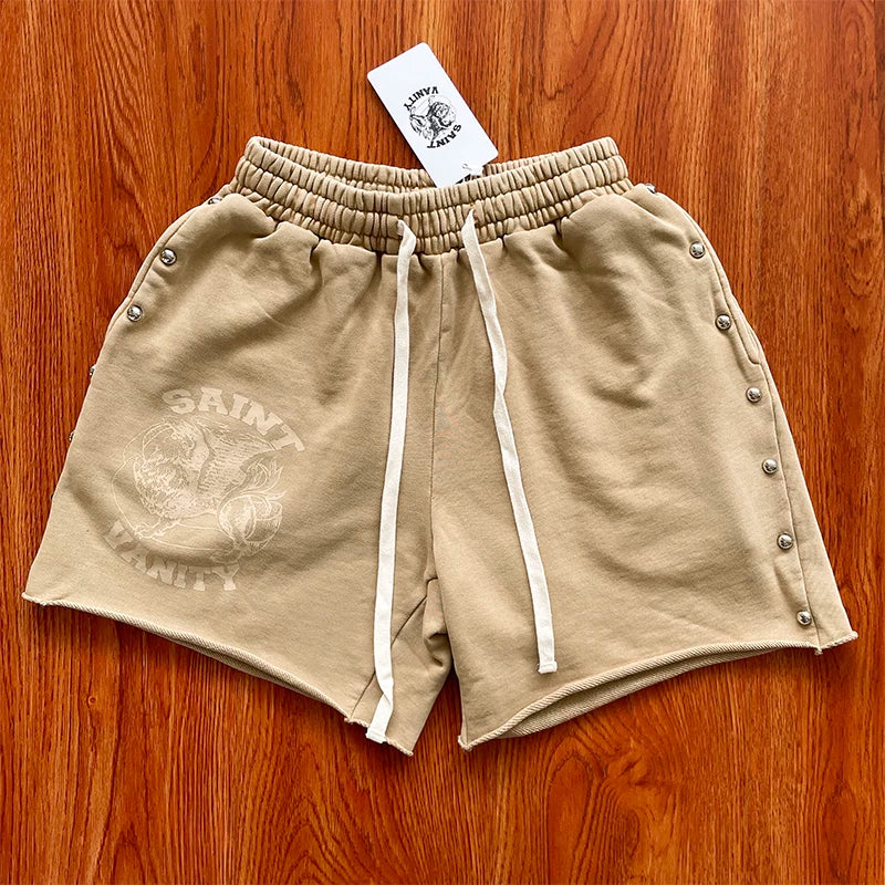 SAINT VANITY ins same style washed water distressed rivet casual sports shorts