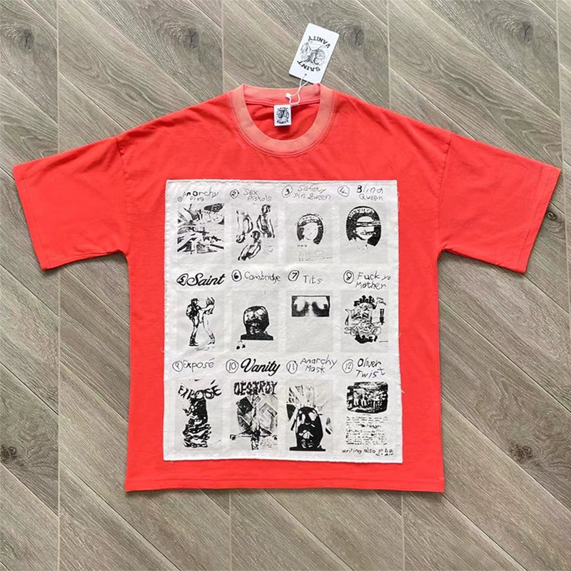 SAINT VANITY Printed Fabric Casual Pure Cotton Short-Sleeved T-shirt