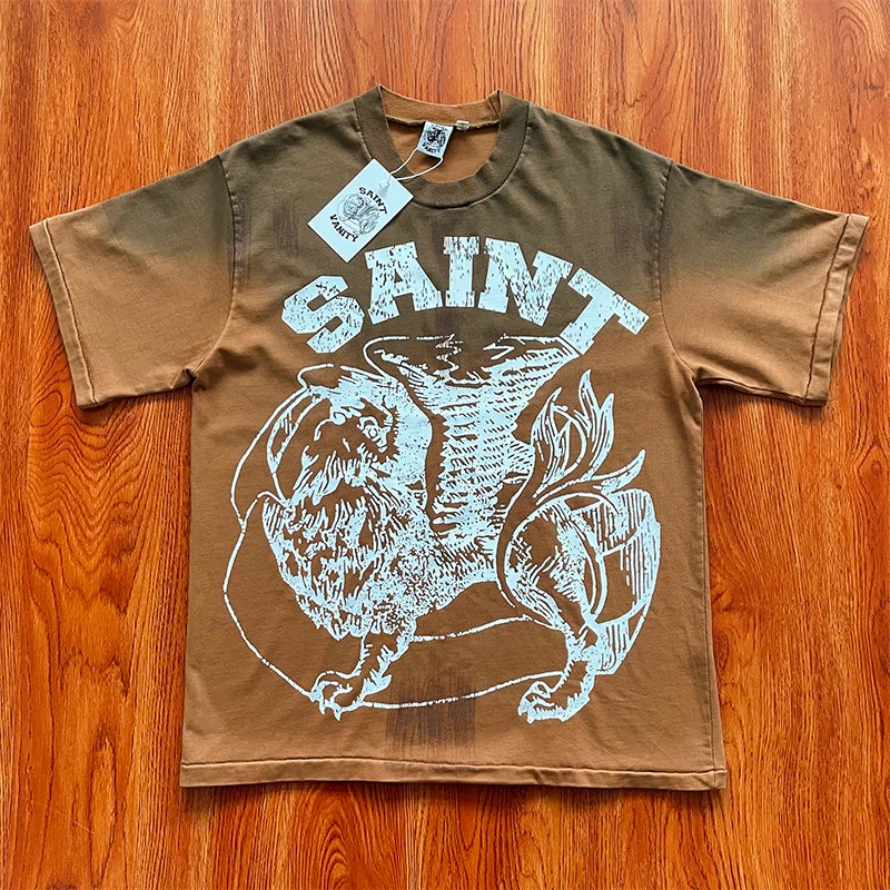 SAINT VANITY 印花洗水纯棉短袖T恤 (3)