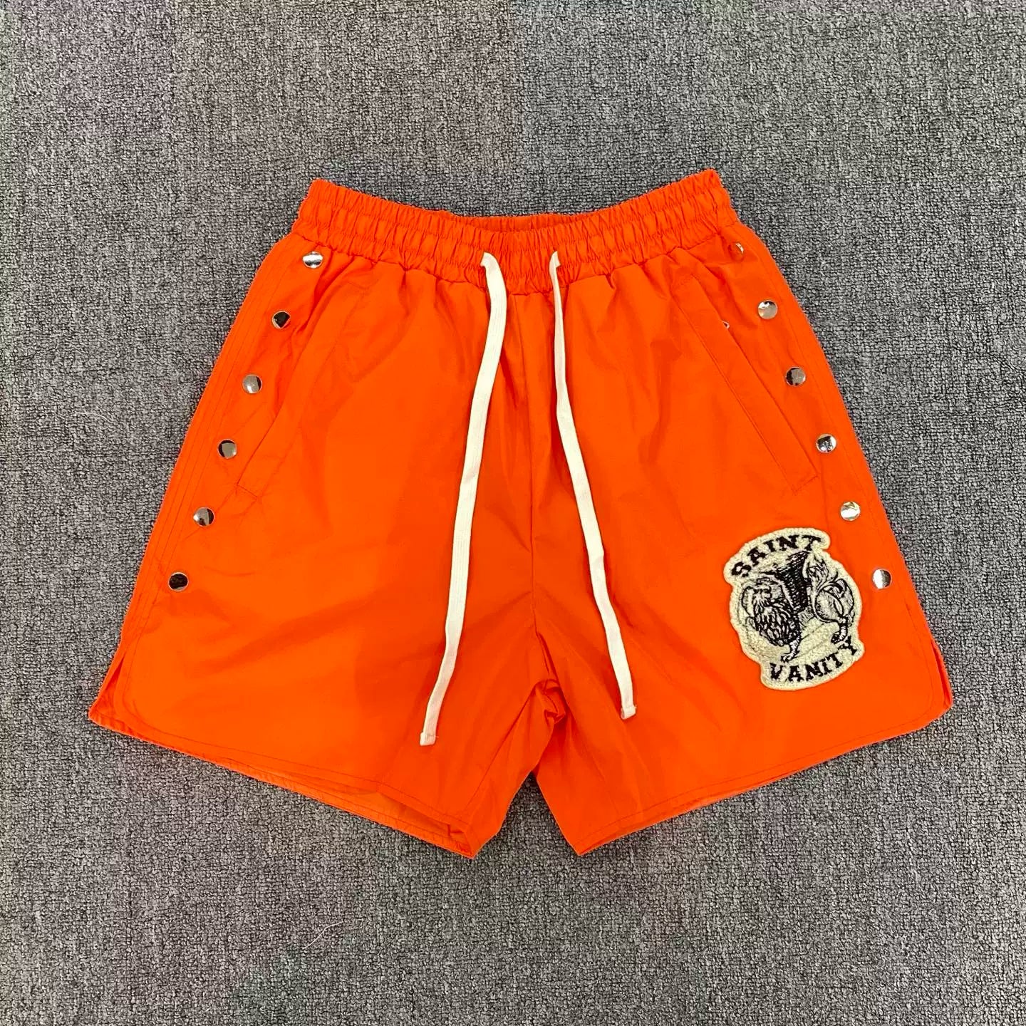 Saint Vanity Embroidered Button-Up Sports Shorts