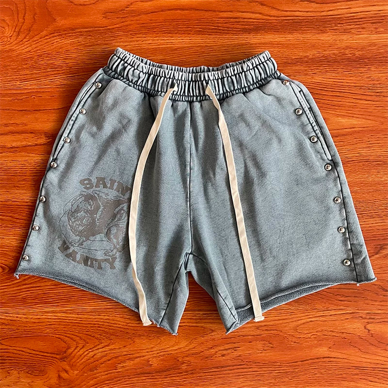 SAINT VANITY ins same style wash water used rivet casual sports shorts