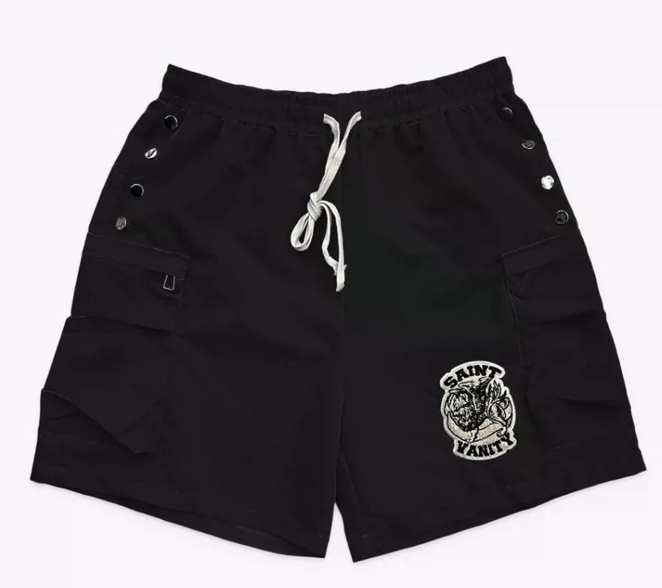 SAINT VANITY Button Embroidered Patchwork Casual Shorts