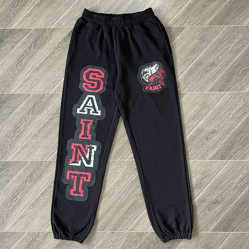 SAINT VANITY Pants - Letterprint American Casual Pure Cotton Long Pants