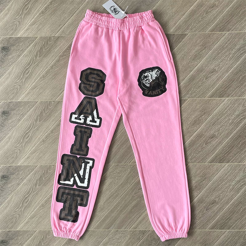 SAINT VANITY Pants - Letterprint American Casual Pure Cotton Long Pants