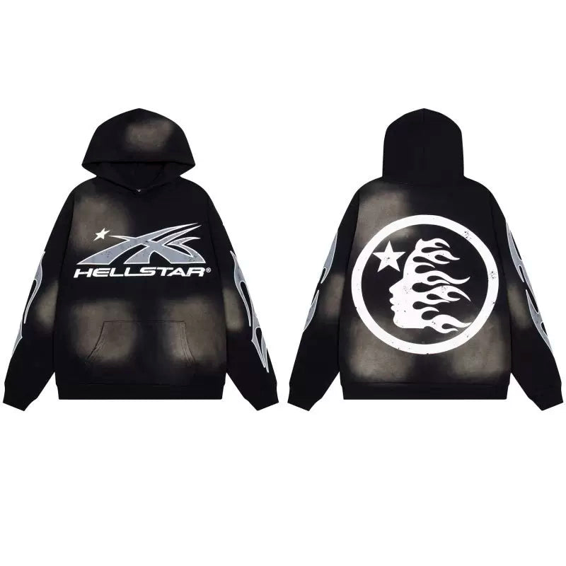 Hellstar Black Faded Wash Circular Logo Hoodie