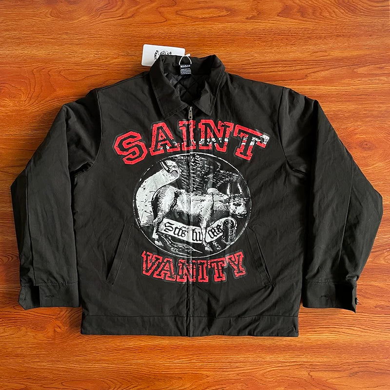 SAINT VANITY Trendy American-style Printed Collared Jacket Coat