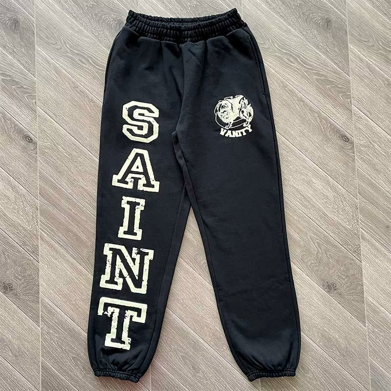 SAINT VANITY Pants - Letterprint American Casual Pure Cotton Long Pants