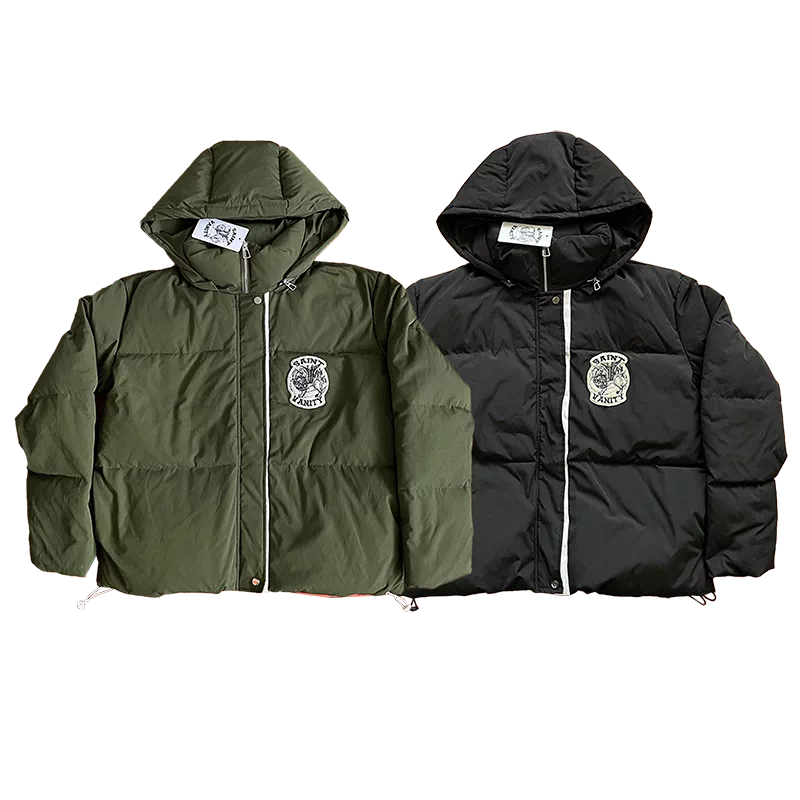 SAINT VANITY Fashion V-neck Hooded Embroidered Down Jacket