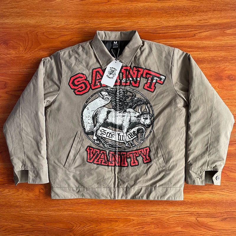 SAINT VANITY Trendy American-style Printed Collared Jacket Coat