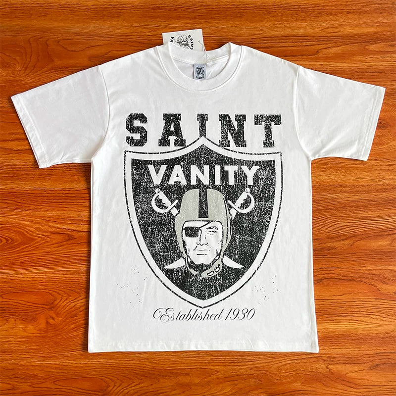 SAINT VANITY Vintage Fashion Print Casual Pure Cotton Short-Sleeved T-shirt