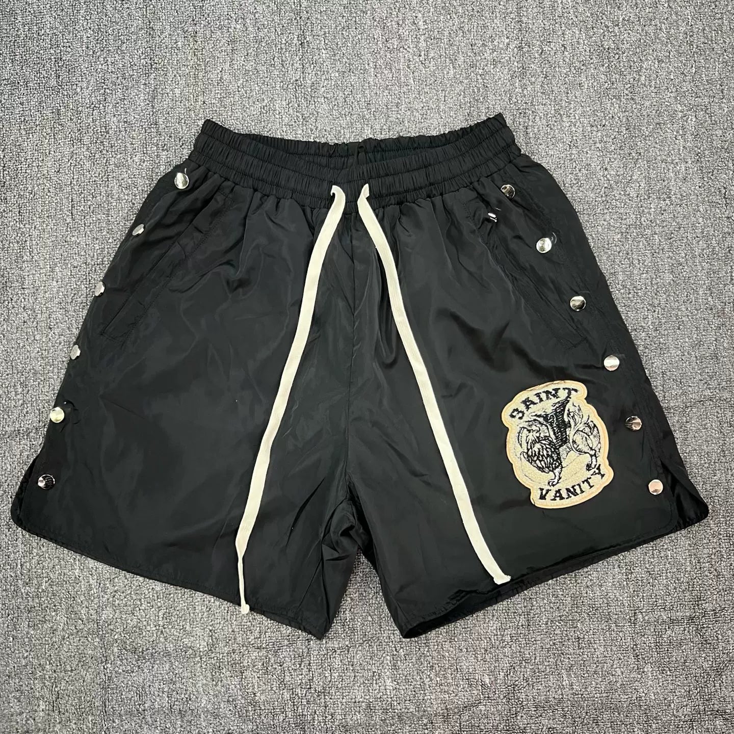Saint Vanity Embroidered Button-Up Sports Shorts