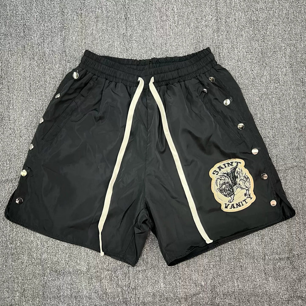 Saint Vanity Embroidered Button-Up Sports Shorts
