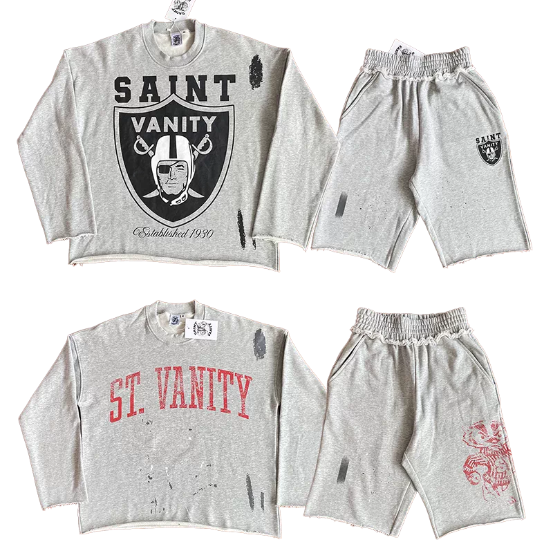 SAINT VANITY Retro Fashion Print Casual Sweatshirt and Shorts Set