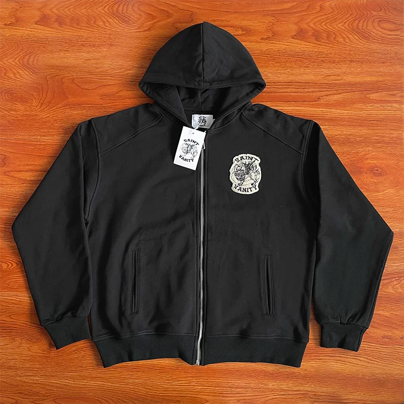 SAINT VANITY Zip Up Hoodie Zipper Embroidery Hoodie Shorts Set