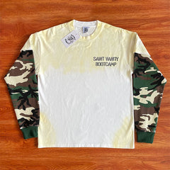 SAINT VANITY Camouflage Spliced Sleeve Fake Two piece Long sleeved T-shirt European and American Trendy