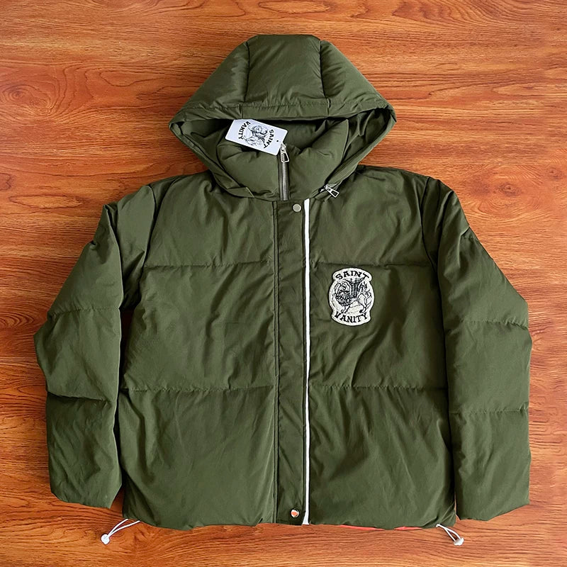 SAINT VANITY Fashion V-neck Hooded Embroidered Down Jacket
