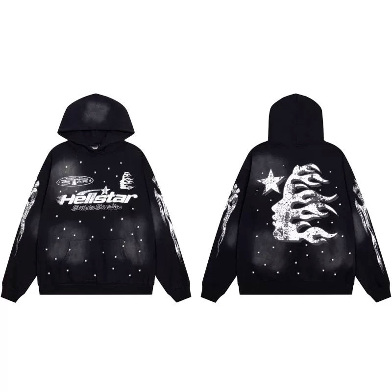 Hellstar Black Star‑Speckled Washed Hoodie