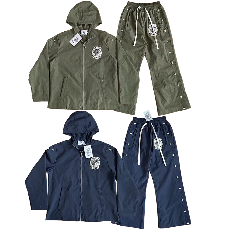 SAINT VANITY Embroidered Buckle Sports Style Casual Windbreaker Coat Pants Set