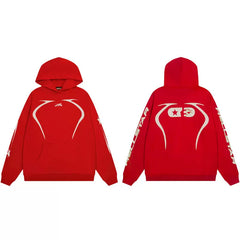 Hellstar Red Abstract Curve Graphic Hoodie