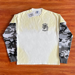 SAINT VANITY Camouflage Spliced Sleeve Fake Two piece Long sleeved T-shirt European and American Trendy