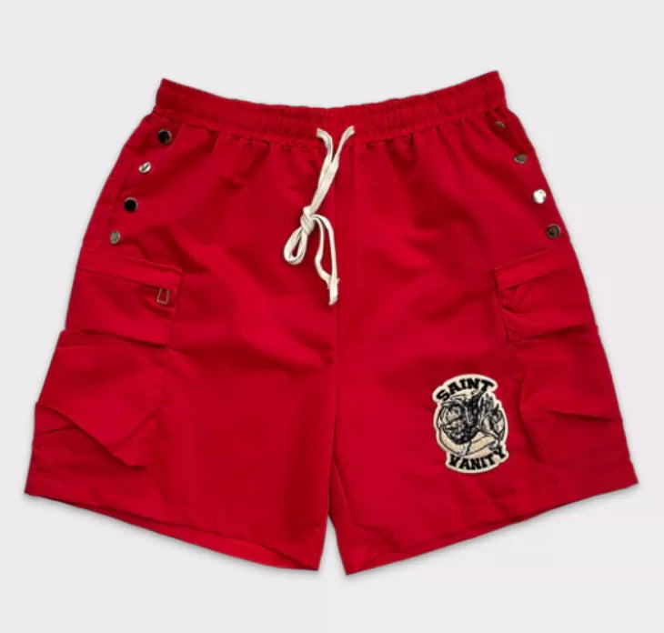 SAINT VANITY Button Embroidered Patchwork Casual Shorts