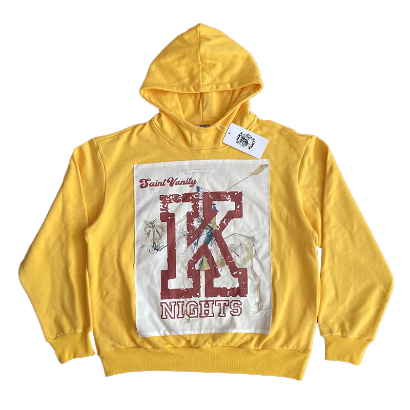 SAINT VANITY Patchwork Yellow Hooded Casual Sweatshirt